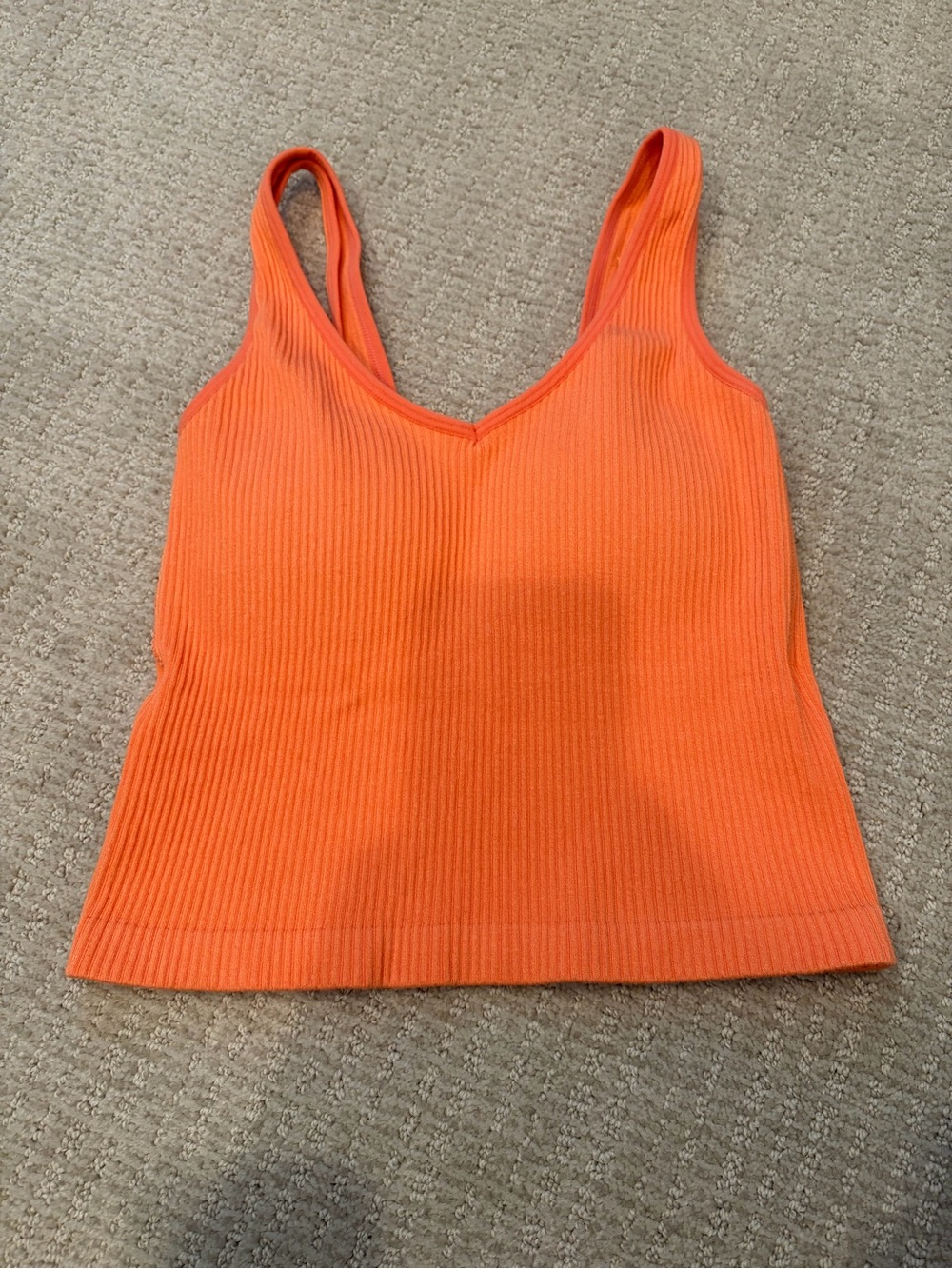 Orange Ribbed V-Neck Tank Top with Sewn-In Padding